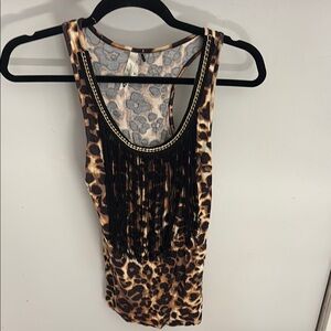 Leopard Print Fringe Tank Top